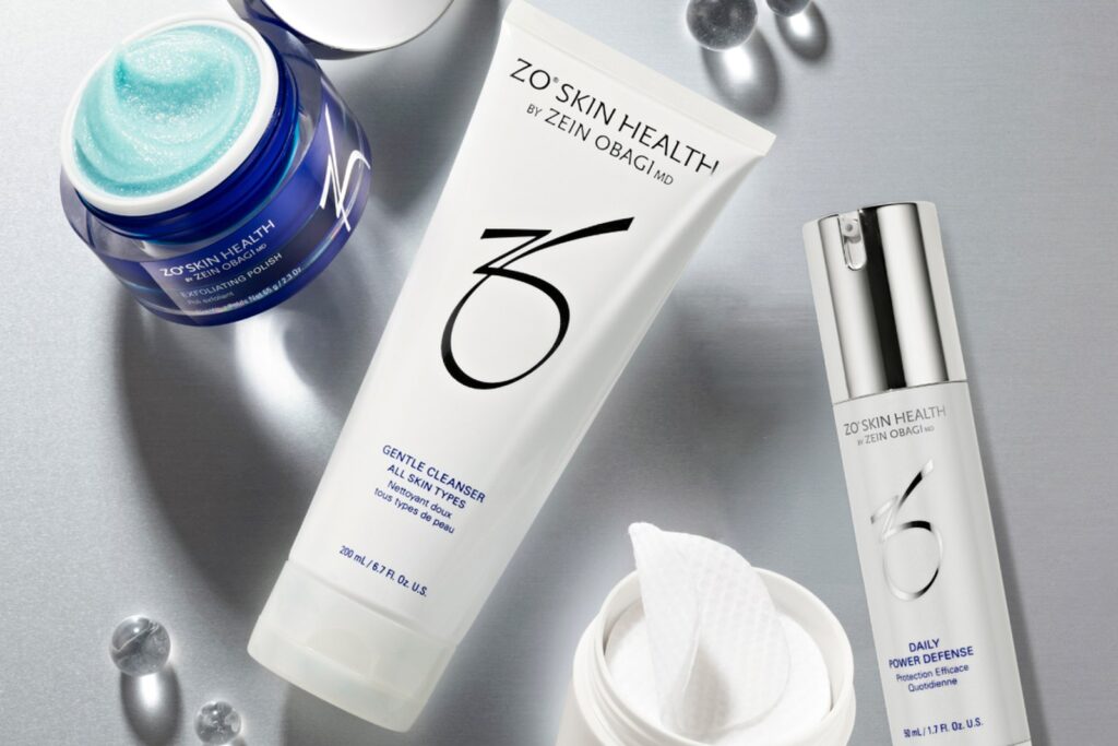 ZO Skin Health products including Gentle Cleanser, Exfoliating Polish, Complexion Renewal Pads and Daily Power Defense